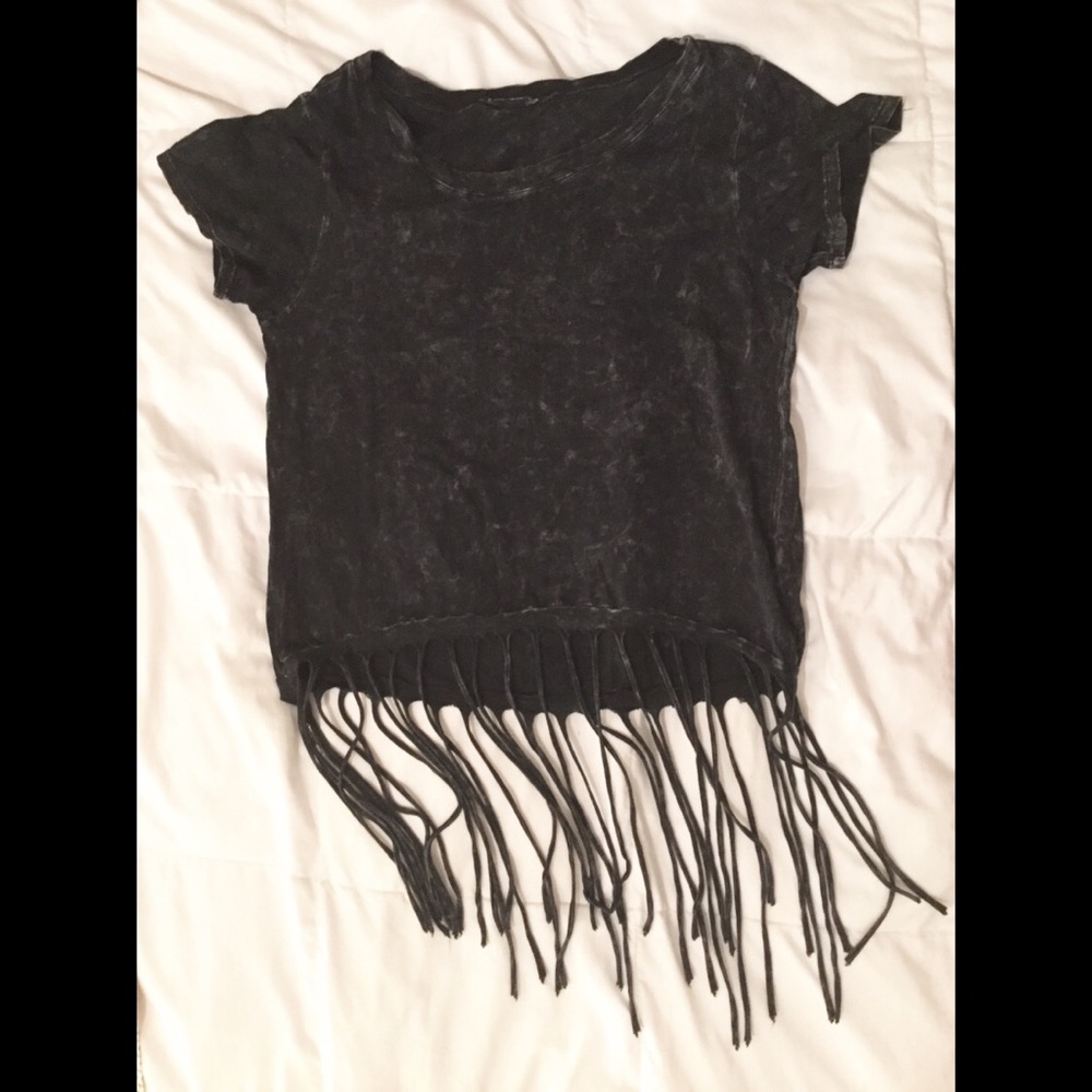Black Fringed Tee